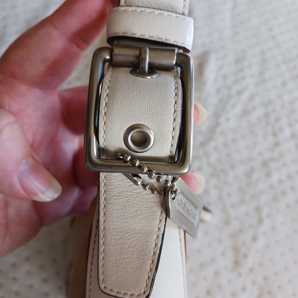 Vintage / Rare Coach Nylon Beige Handbag White Leather Handle Shoulder Bag - Picture 4 of 14